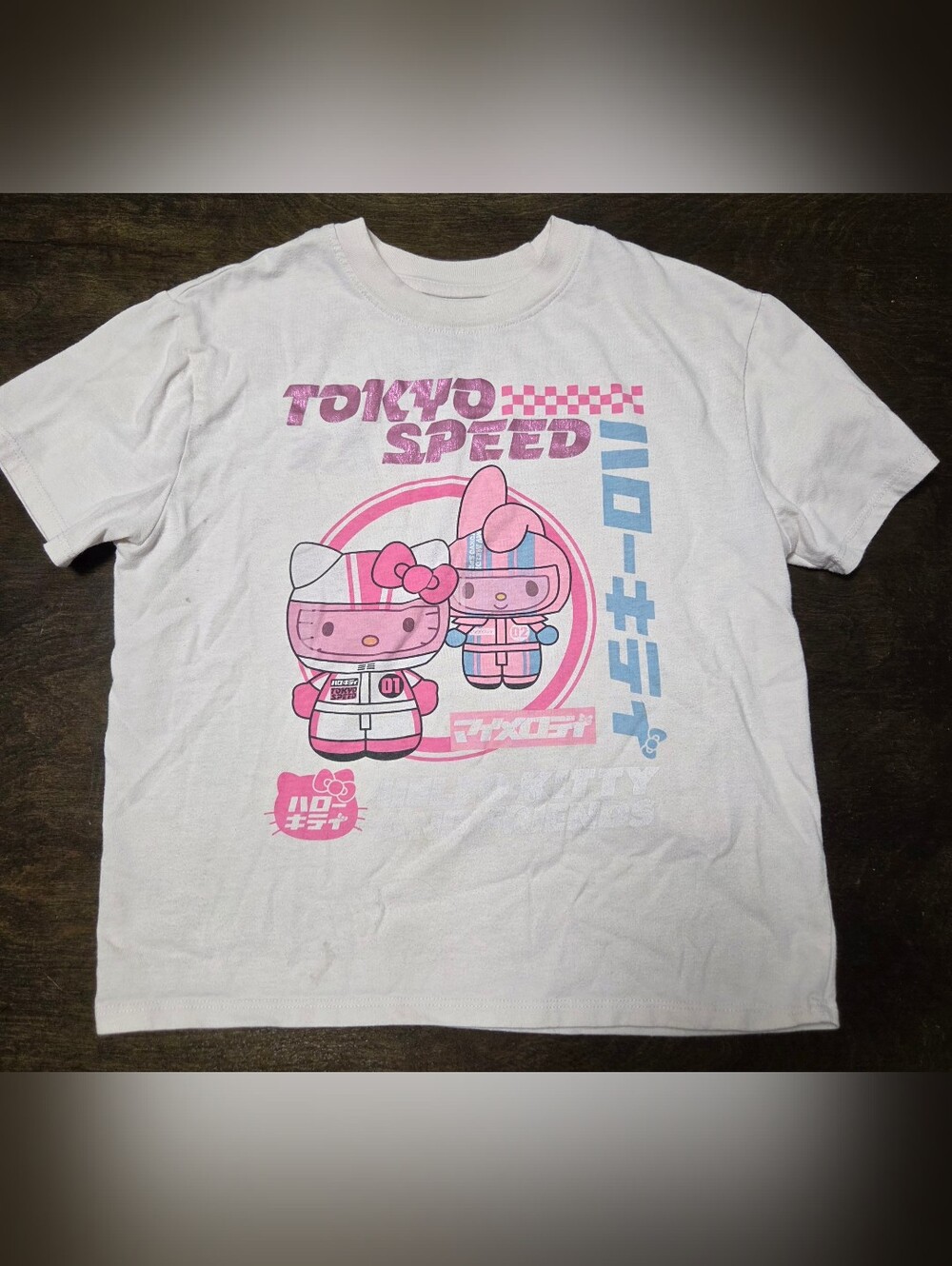 Sanrio Hello Kitty Tokyo Speed Graphic Tee Girl's M (10/12) Short Sleeve